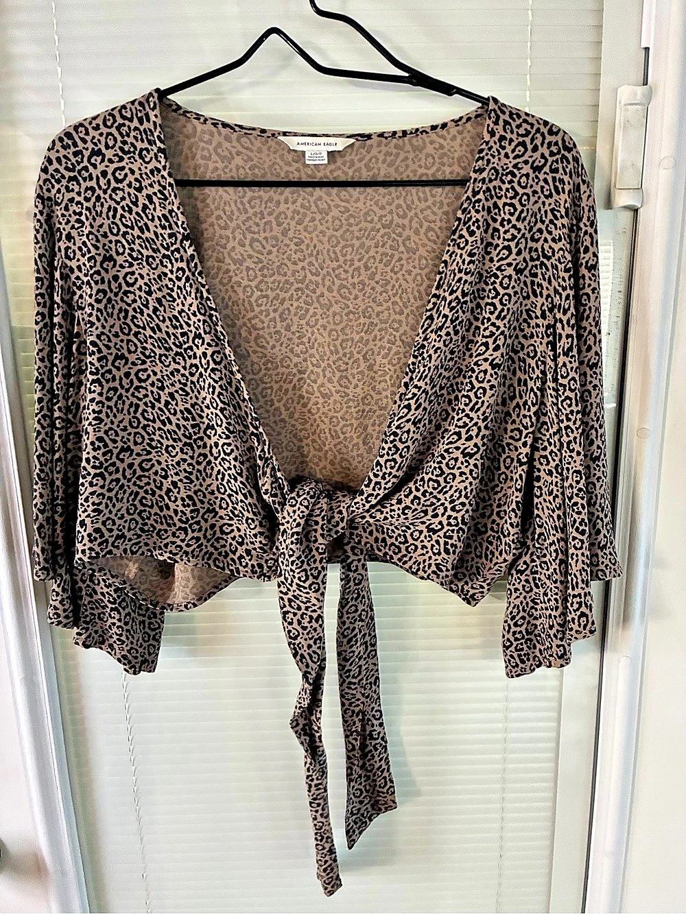 American Eagle Leopard Print Tie Front Shrug in Brown & Black Large